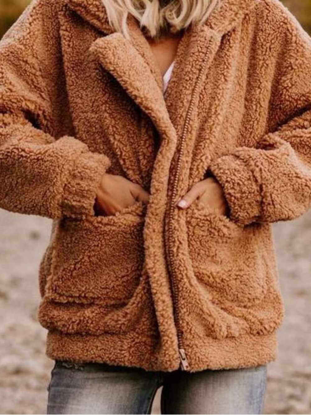 Cozy Teddy Sherpa Teddy women’s oversized plush Jacket - Camel